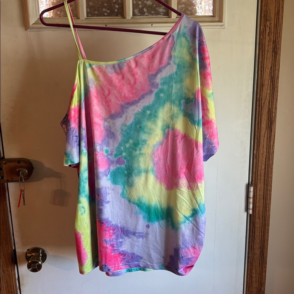 Colorful Tie-Dye Off-Shoulder Blouse